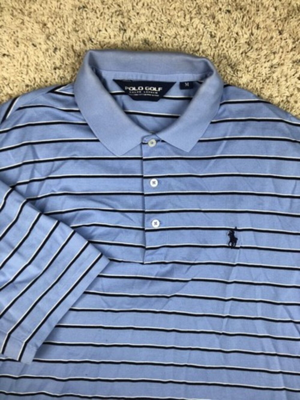 Polo Golf Ralph Lauren Polo Shirt Men Medium Striped Blue Black White Mesh